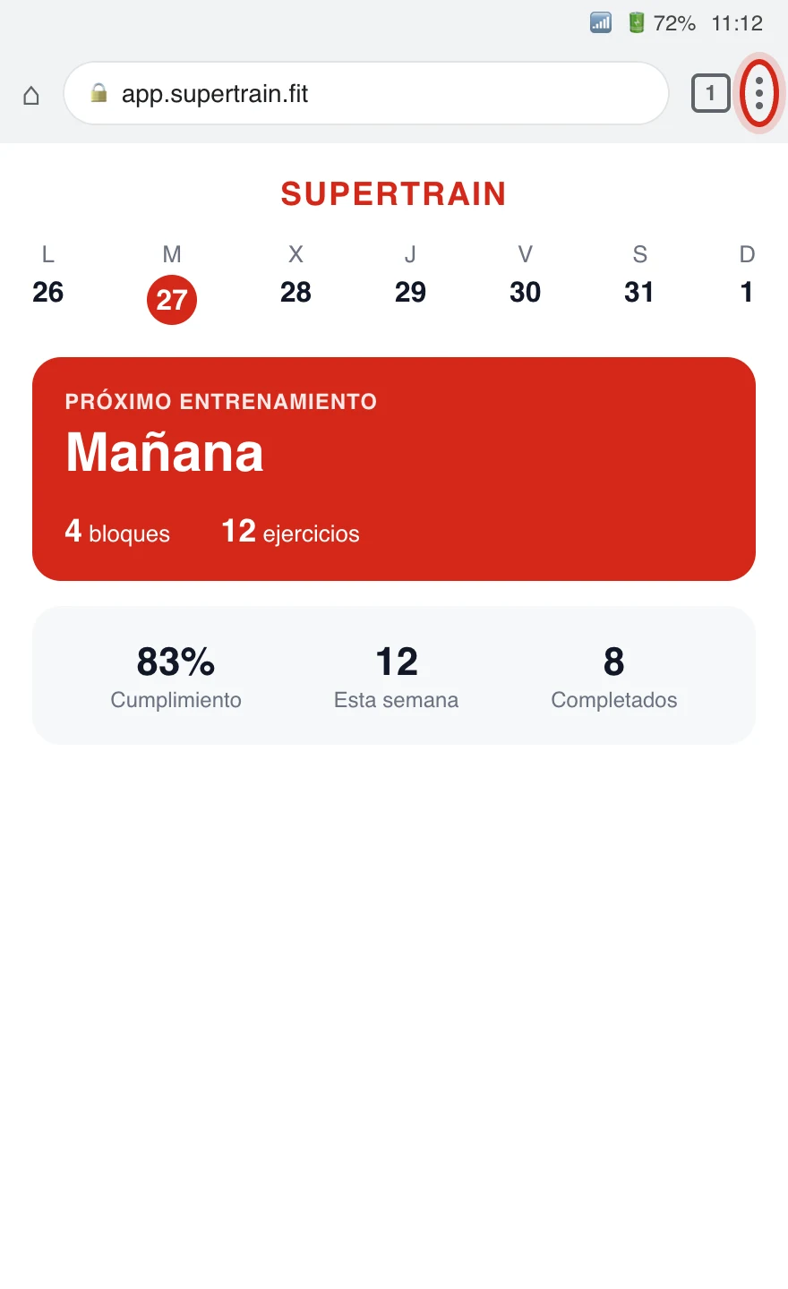 Android: abre el menú de tres puntos en Chrome