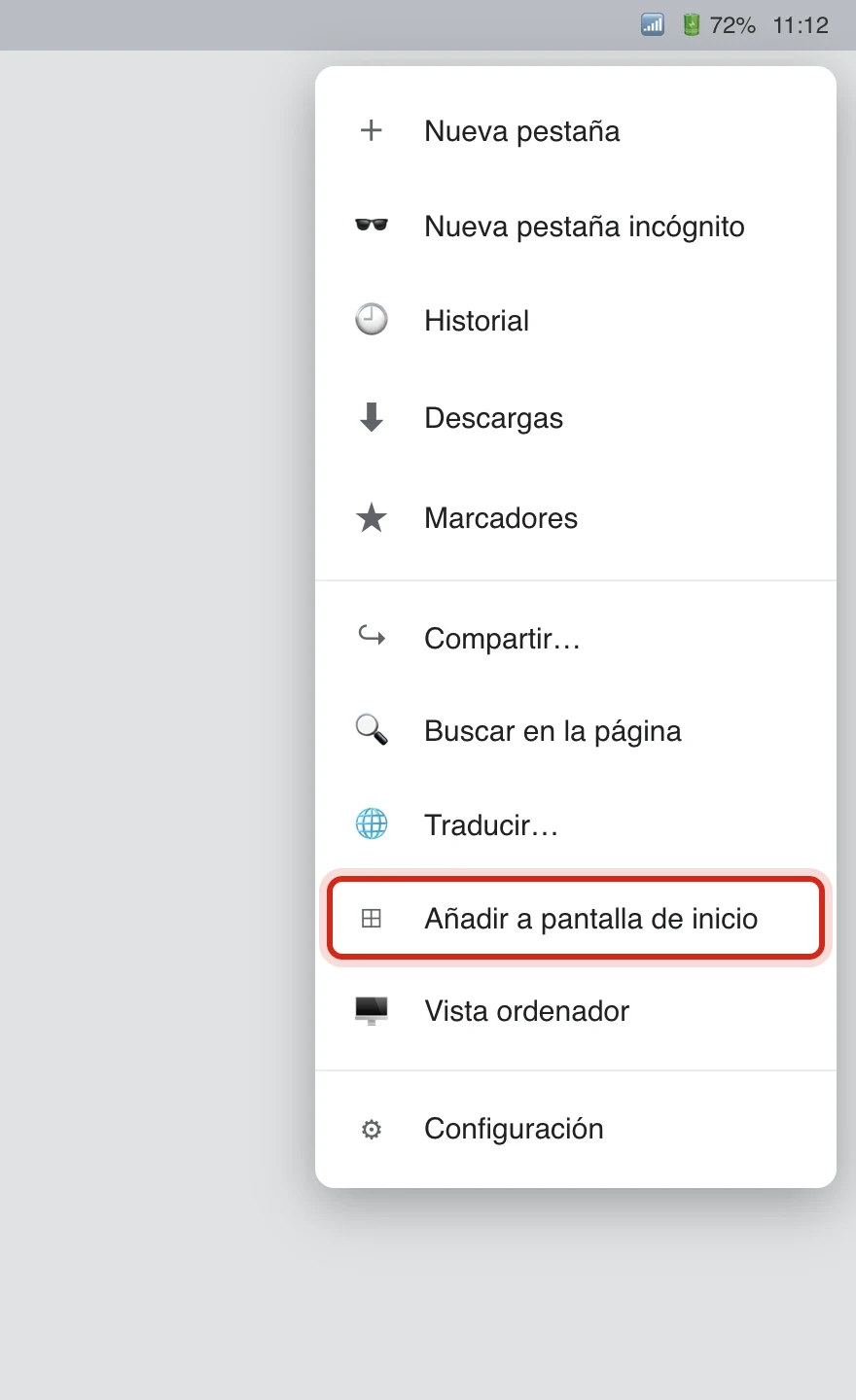 Android: selecciona Añadir a pantalla de inicio